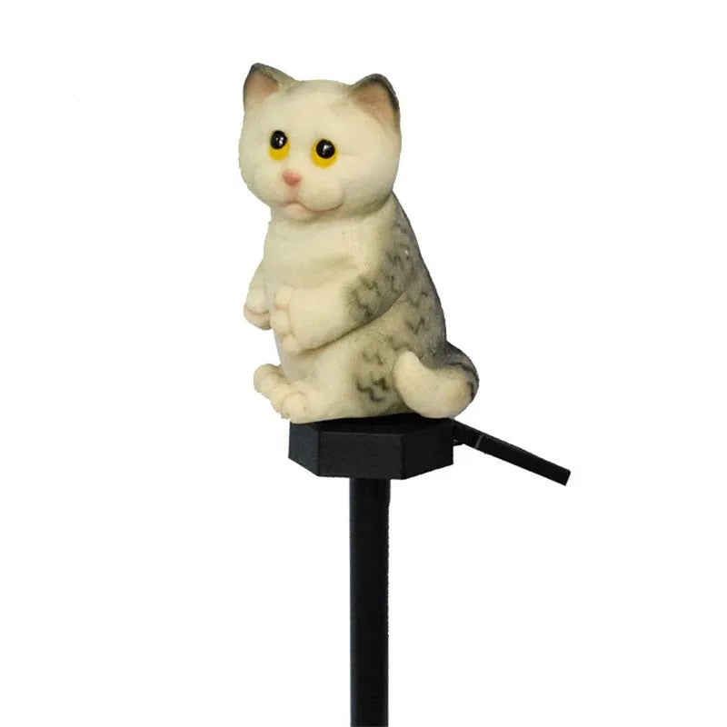 Brown cat-shaped solar lawn light for garden decoration with LED illumination