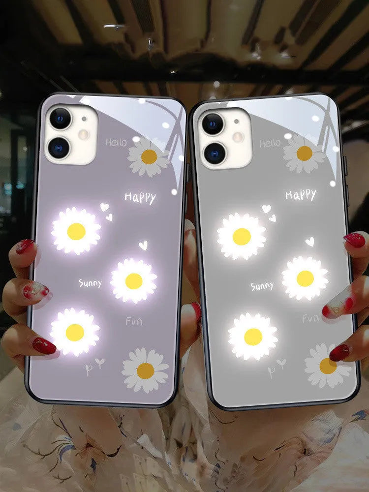 Apple iPhone luminous case with voice-activated LED lights and printed daisy design