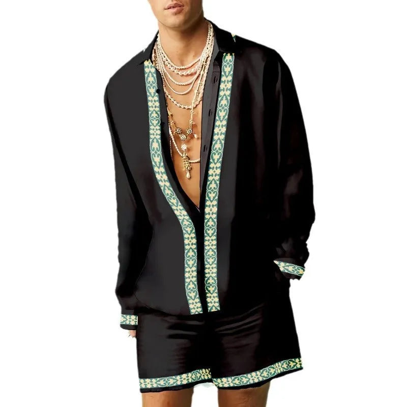 Men's slim fit summer shirt and shorts set in matching colours