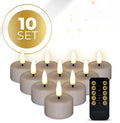 Taupe LED tealight candle with 3D flame effect measuring 4.1cm diameter by 5cm height