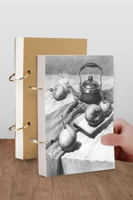 Thickened 8K sketchbook with 70 sheets, detachable coil binding, open to a marker drawing on white paper