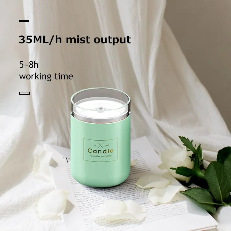 Mini USB mute air humidifier diffuser in fresh green with night light and 260ml tank