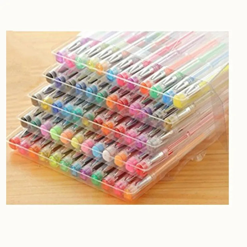 Set of 100 assorted colour gel pens with 0.5mm and 1.0mm tips for watercolour highlighting