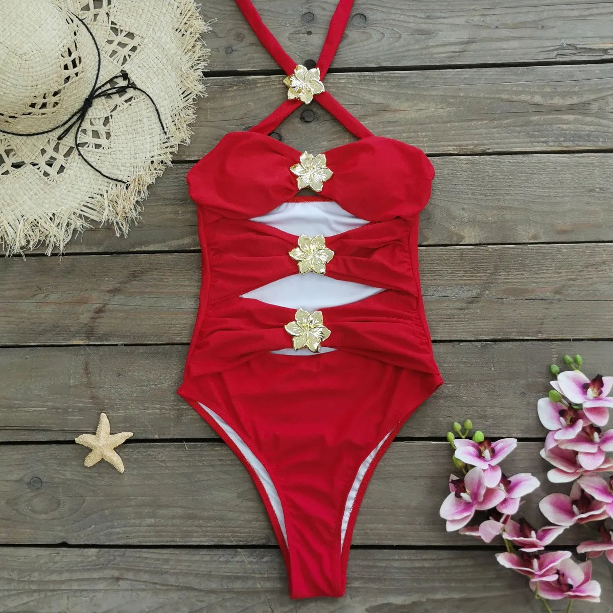 Women's solid colour one-piece swimsuit with matching short skirt in high-waisted tankini style