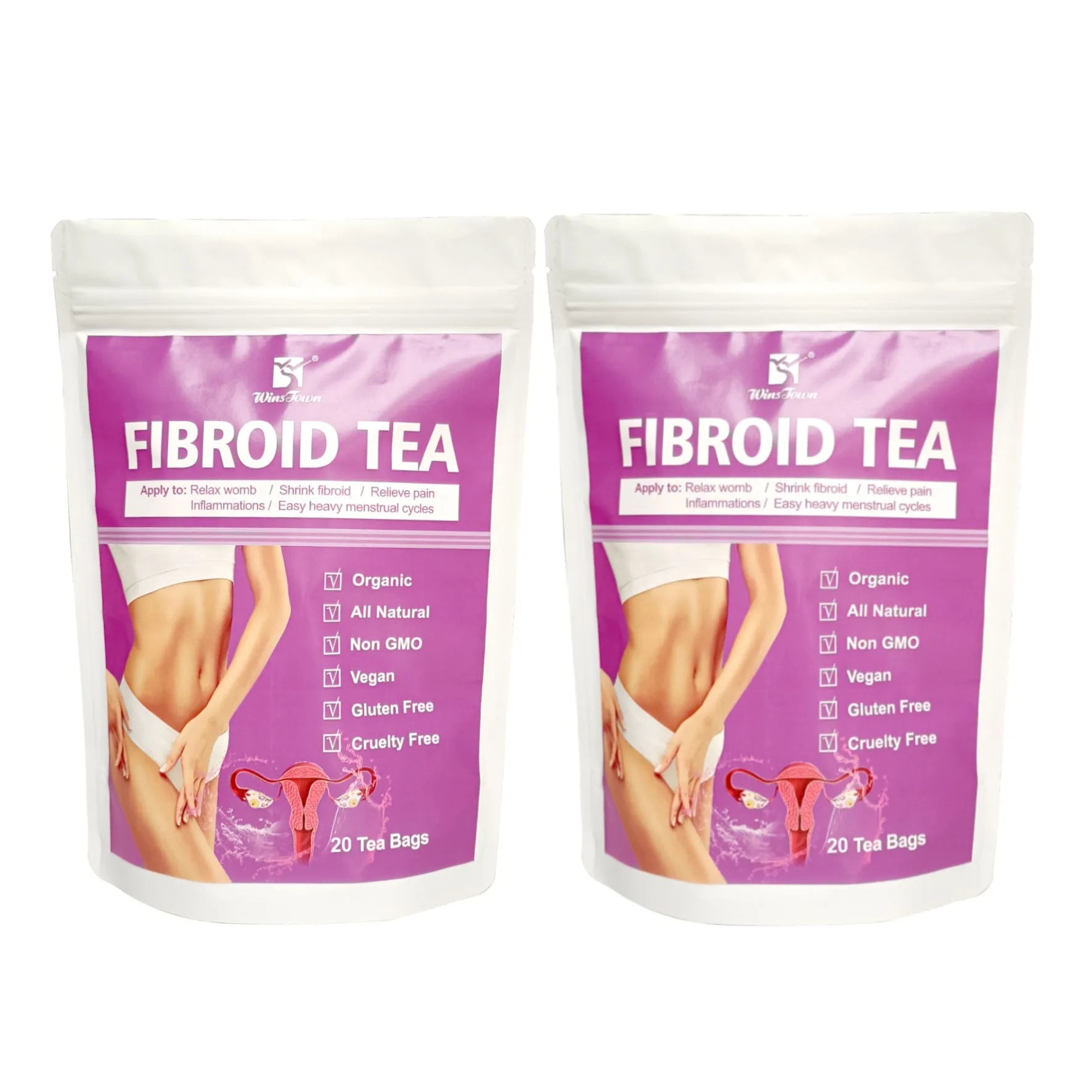 Single pack of C83 Winstown Fibroid Tea herbal tea bags on a plain background.