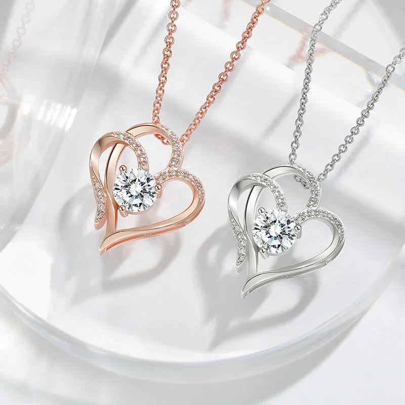Women's 925 silver heart necklace in rose gold, white gold, or yellow gold colour.