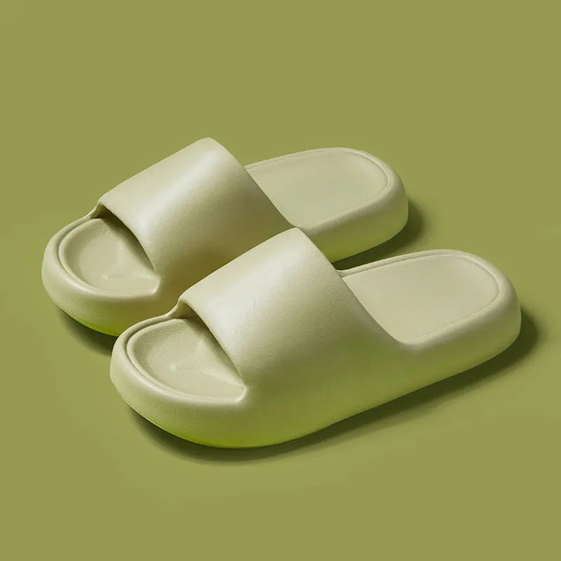 Bread Shoes non-slip EVA indoor bathroom slippers in bean green, unisex flip-flop design with thickened sole