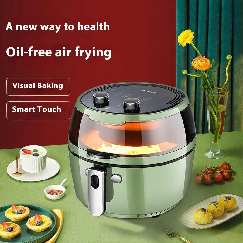 8-litre air fryer oven with viewing window and mechanical button controls on countertop