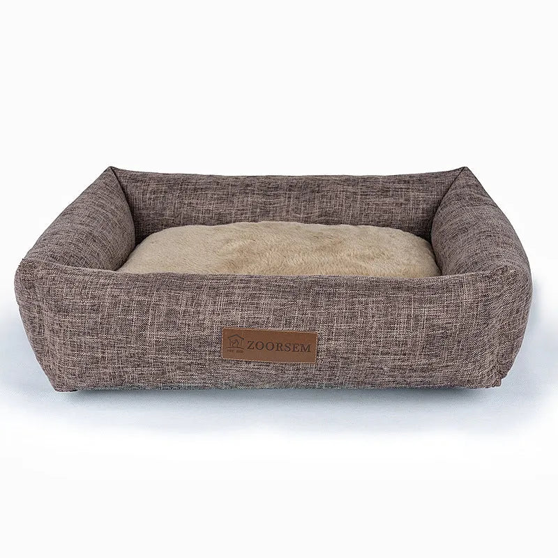 Grey plaid square cloth dog bed, medium size 60cm by 50cm.