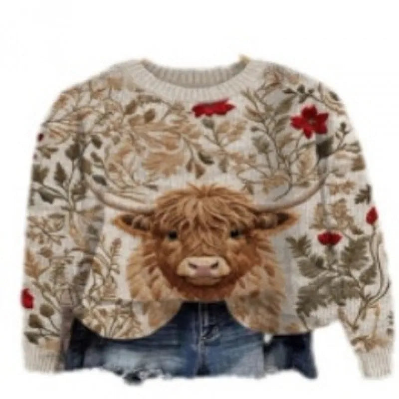 Little Flower digital printed round neck polyester sweater shown in one of twelve available colours.