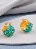 Green light luxury zircon cabas earrings with alloy geometric drop shape and round element