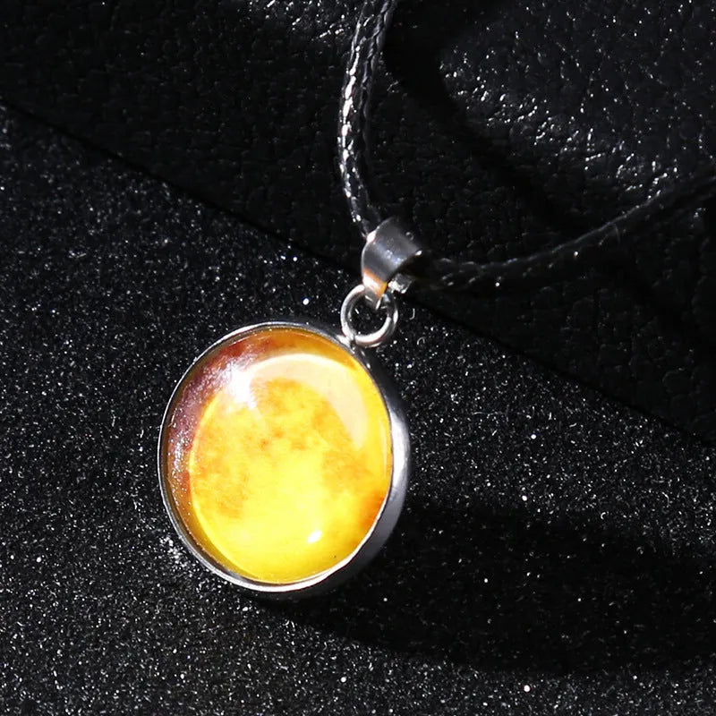 Luminous alloy pendant necklace with glass and coloured glaze Christmas moon night sky constellation design