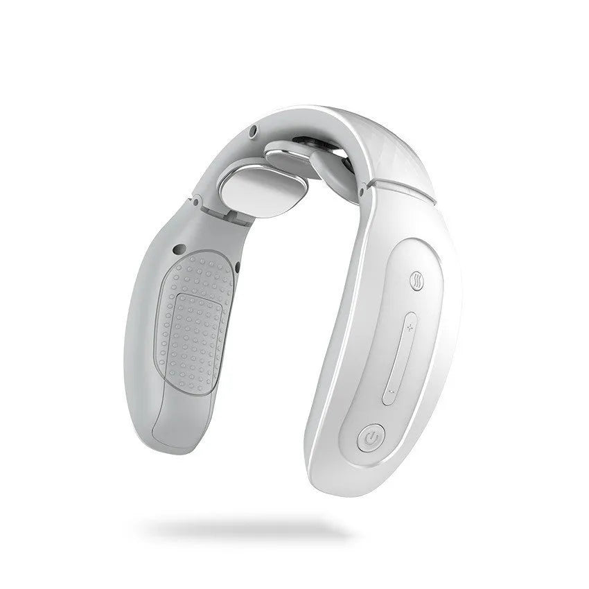 Red and white intelligent cervical massager with battery power and three contact points