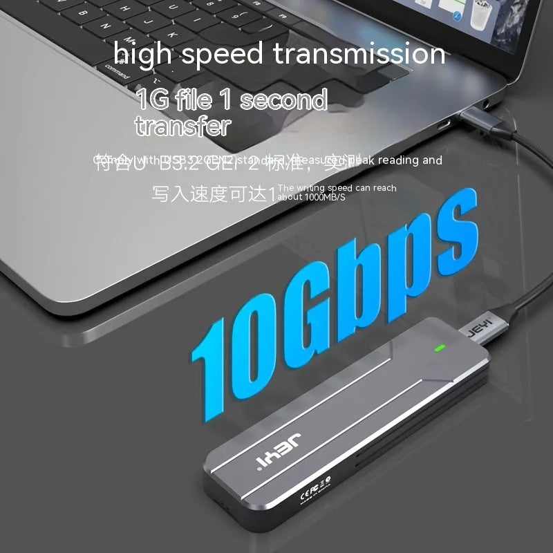 Dark grey all-aluminium alloy external reader disk box for M.2 SATA and NVMe SSDs with USB cable