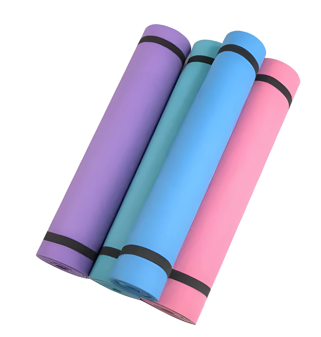 EVA composite yoga mat in multiple colours showing 4mm and 6mm thickness options