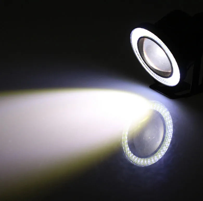 Universal 3 inch LED fog lamp with cob angel eye ring in white colour for car modification