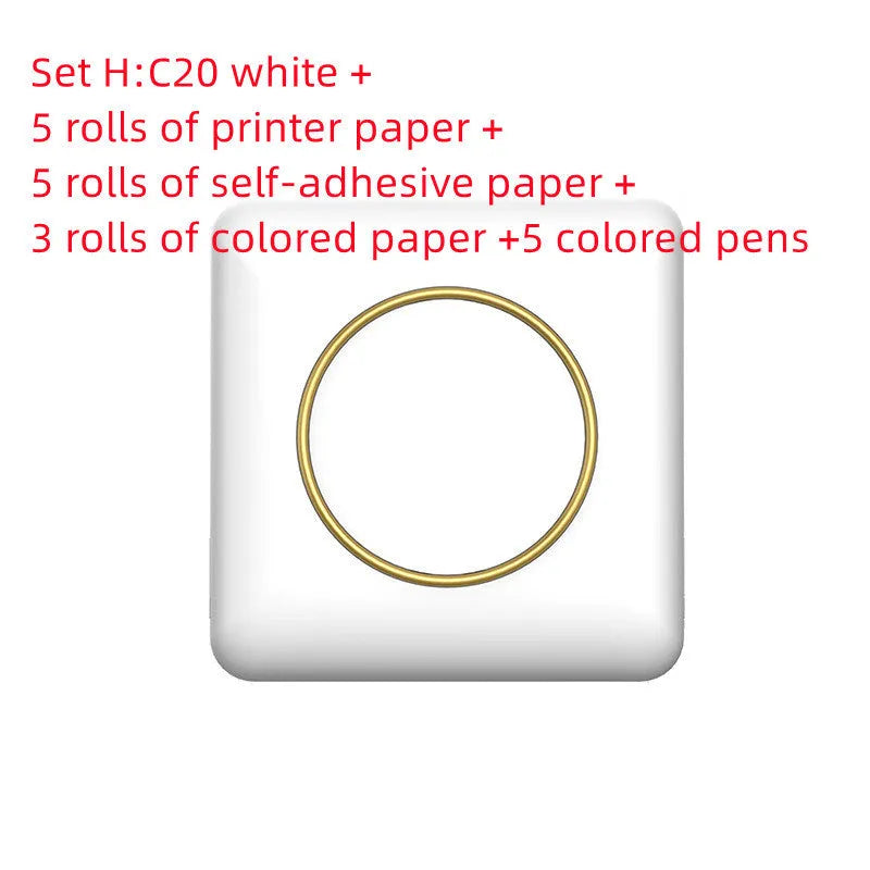 Mini C20 White thermal printer with Bluetooth and USB port, 80x80x35mm