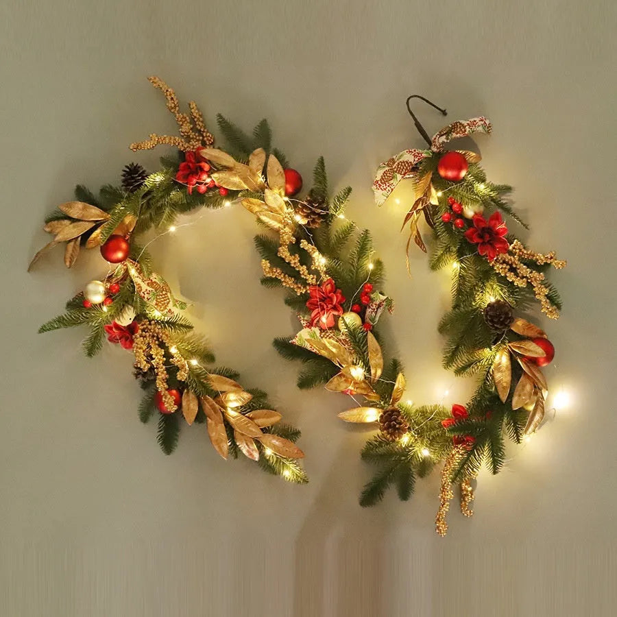 American country style plastic Christmas garland decorations in multiple styles with optional LED lighting