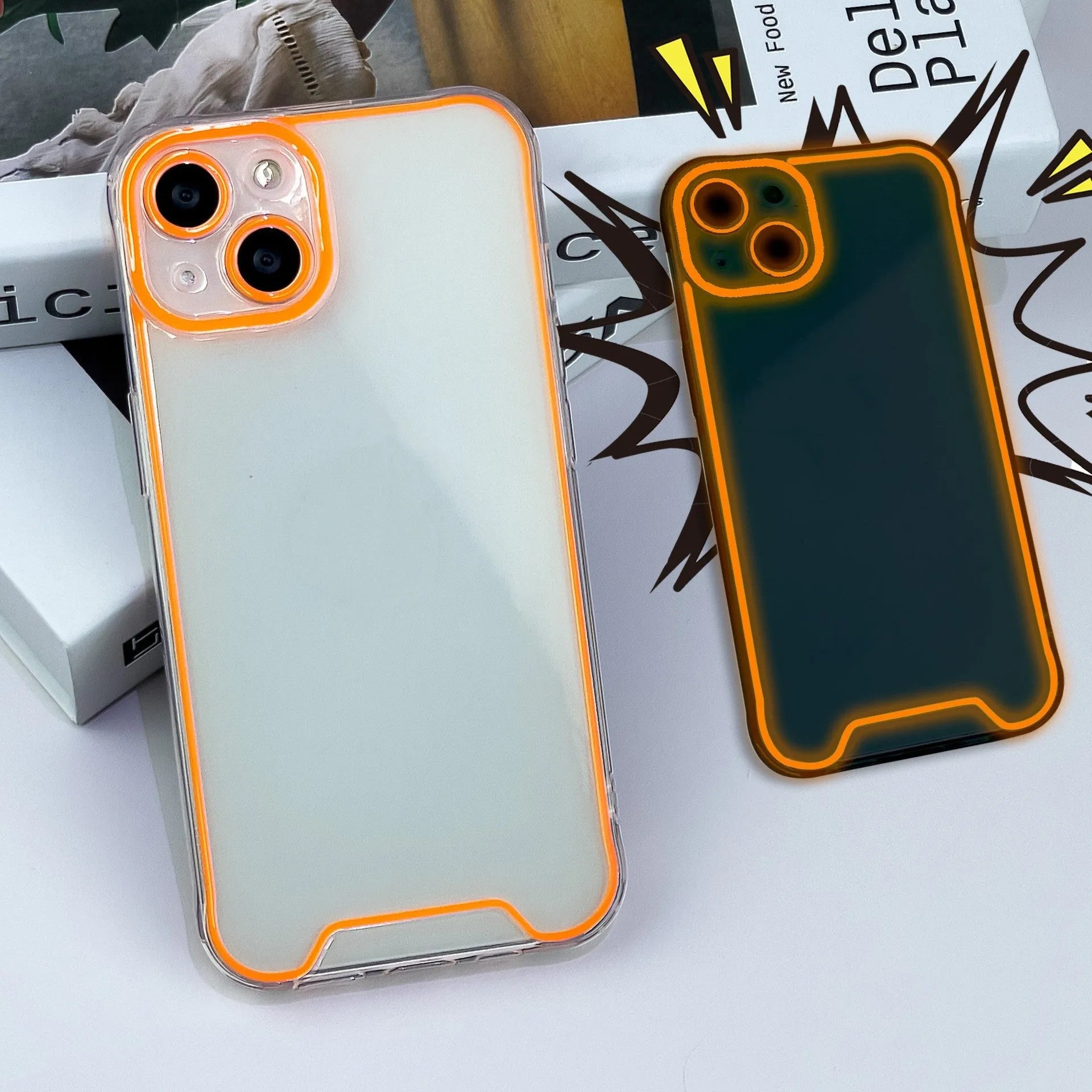 Glow-in-the-dark green soft TPU protective case for iPhone, shown from the back.