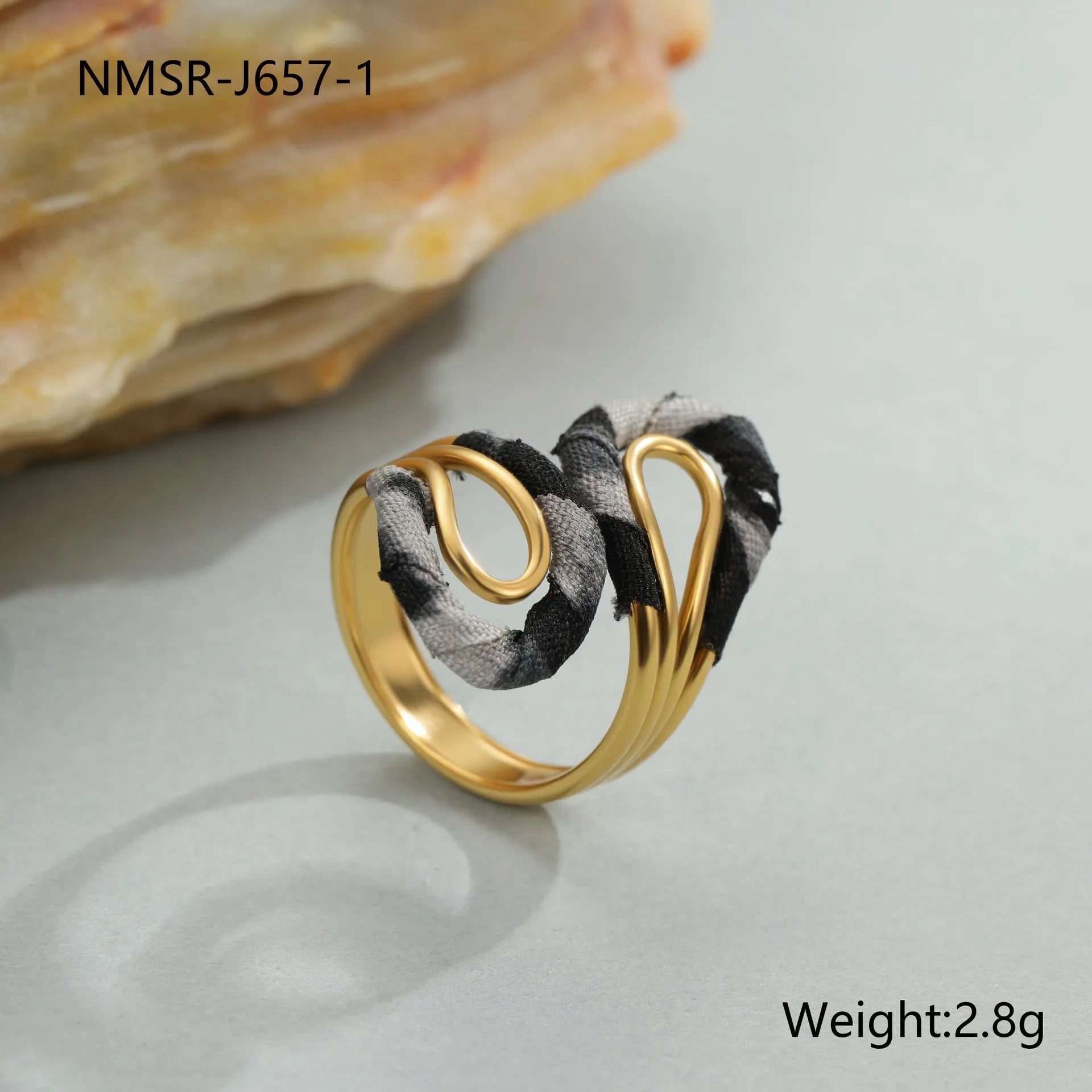 Leopard print stainless steel open ring with asymmetric geometric heart and star shapes