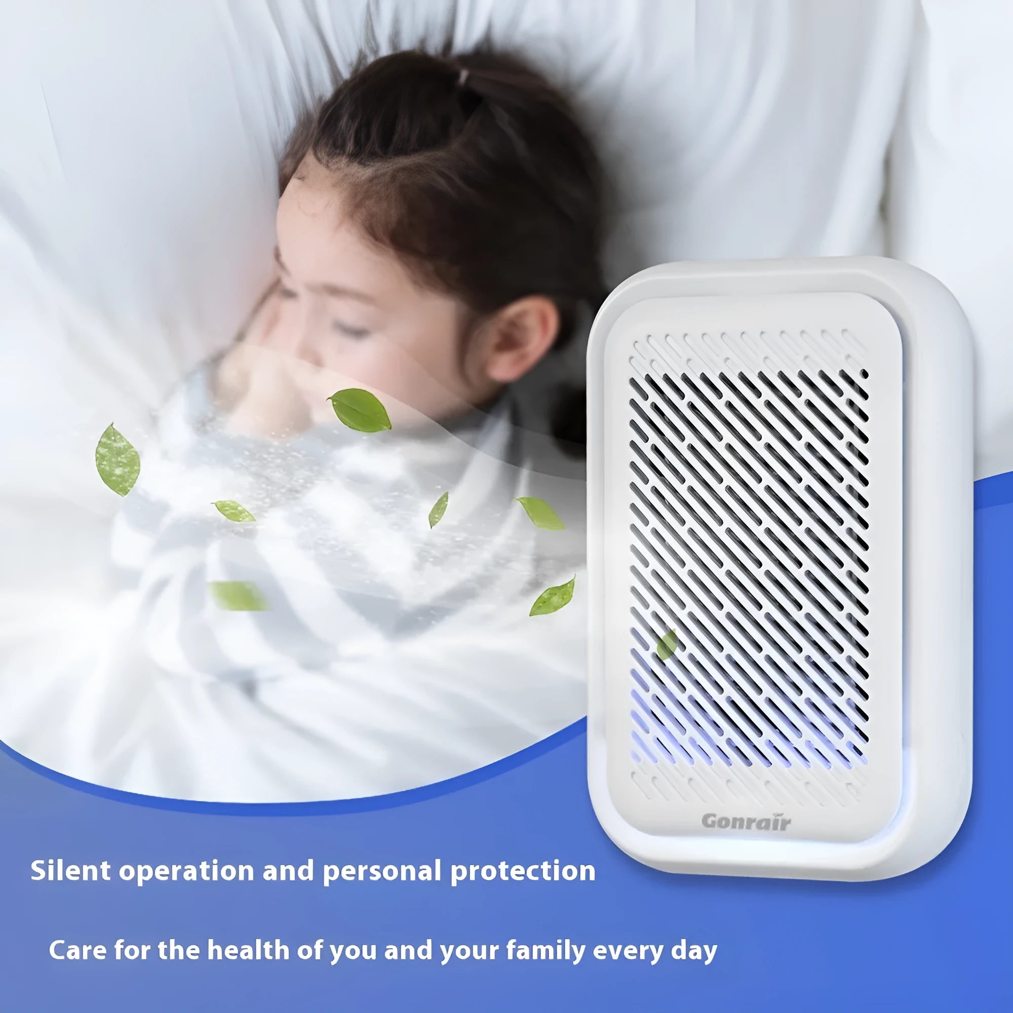 White wall-mounted direct plug-in air purifier unit for small rooms.