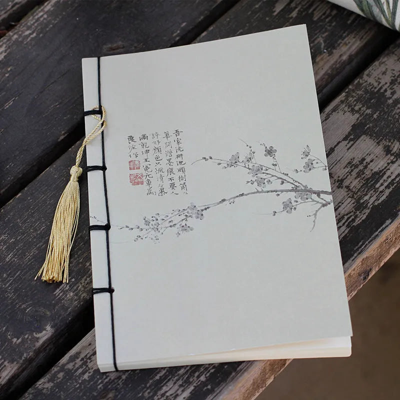 A5 antique wire-bound notebook with retro painting cover, wax rope binding, and tassels