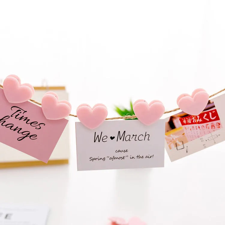 Pink love heart-shaped photo clip on white background, 3.2 cm size, lightweight decoration