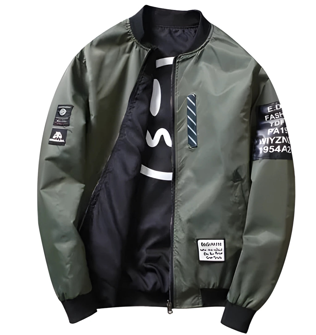 Reversible men's flight jacket showing stripe pattern in available colours