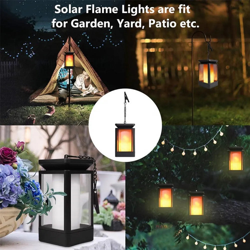 Antique flame design solar LED garden lamp in black or grey with monocrystalline silicon panel