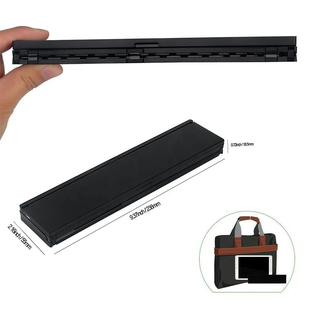 Black mini folding Bluetooth keyboard for tablets showing numeric keypad and compact 5-inch design