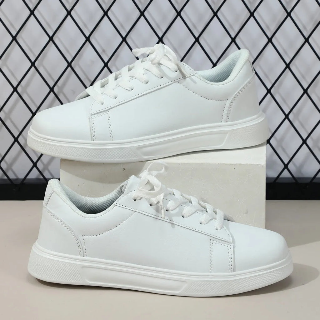 Platform skateboard sneakers in beige brown with round toe and shallow mouth design