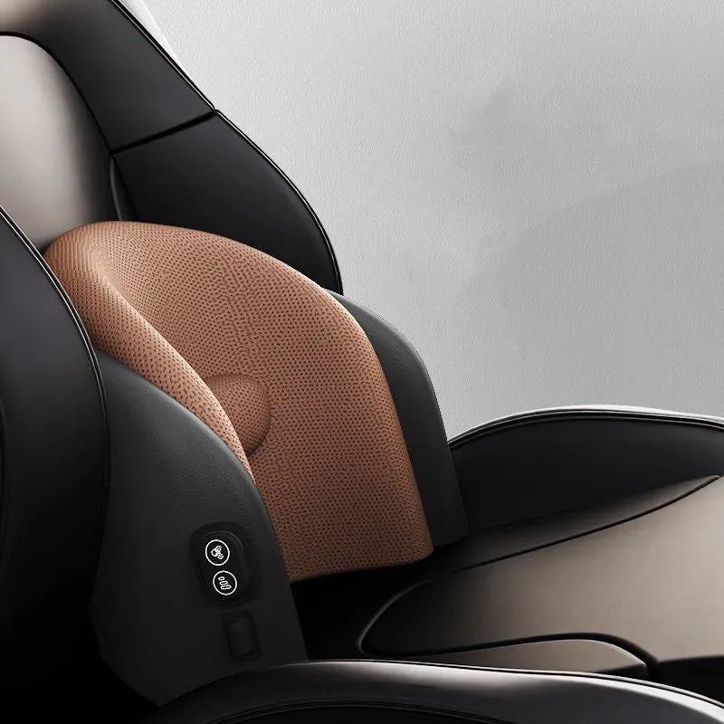 Car seat electric massage waist cushion and headrest in memory cotton, shown in grey