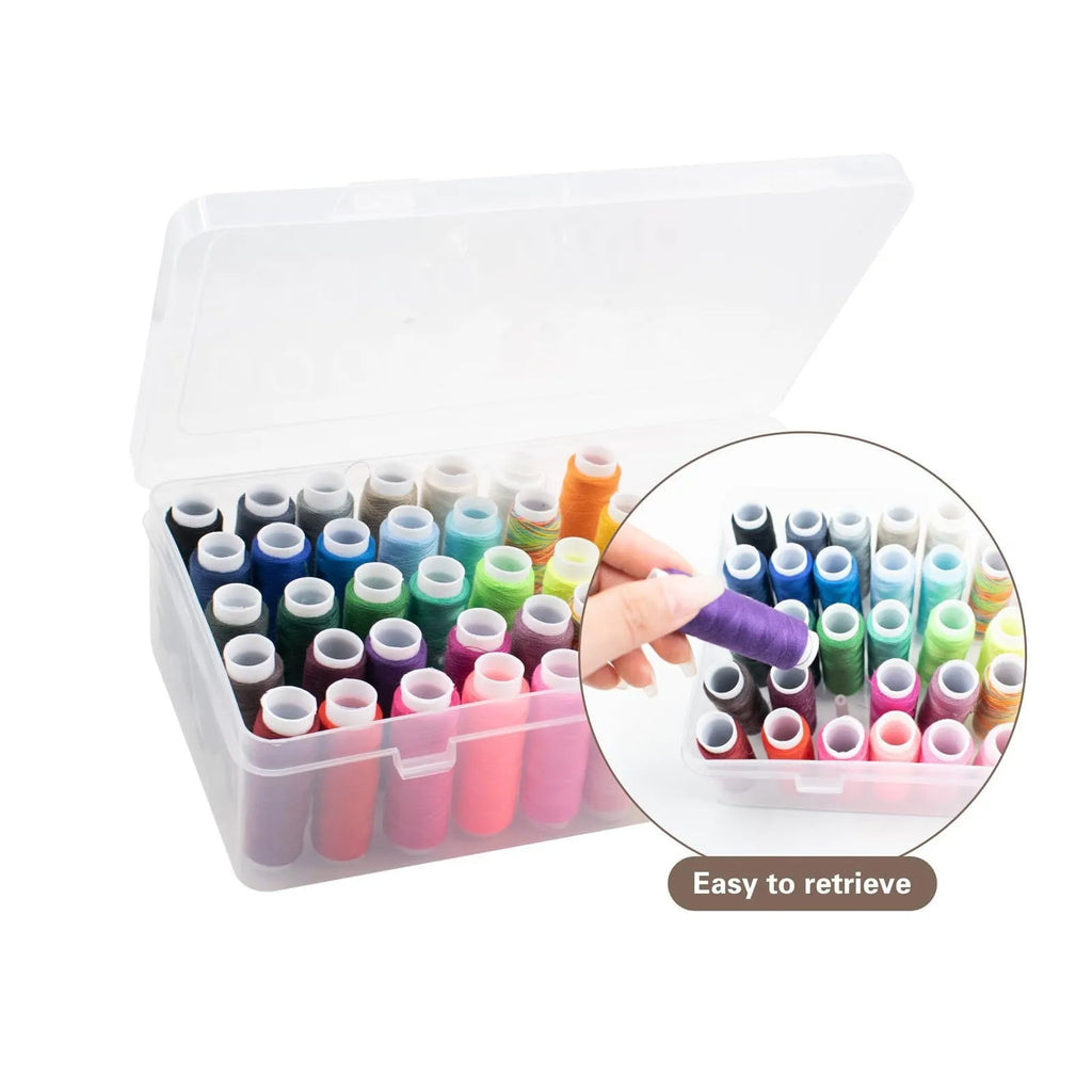 Clear plastic storage box with 42 compartments for embroidery threads and needlework supplies