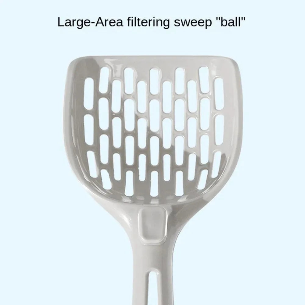 Grey plastic cat litter scoop with matching base for litter box cleaning