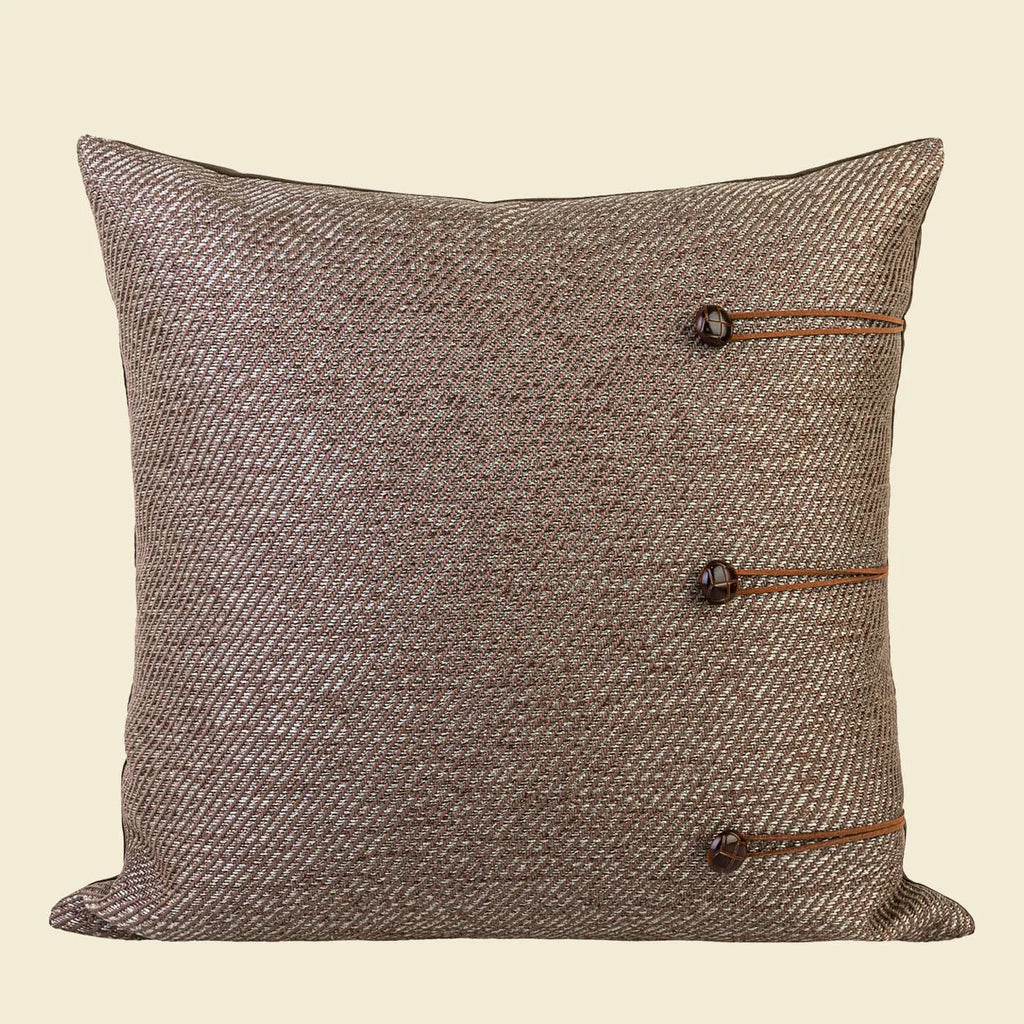 Chinese ancient style square sofa cushion in brown Maillard colour patterns on a 45cm pillow.