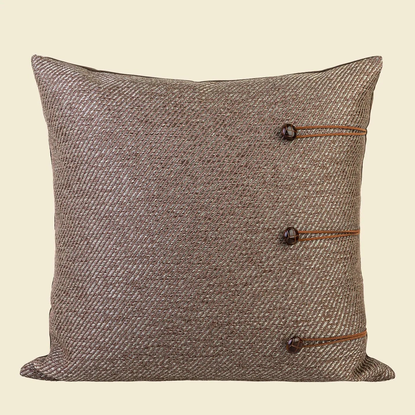Chinese ancient style square sofa cushion in brown Maillard colour patterns on a 45cm pillow.