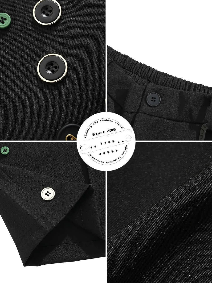 Black semi-elastic casual shorts with button and zip fly, loose straight-leg fit