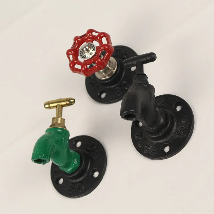 Metal water pipe style towel rack wall hook in choice of black, green or red finish