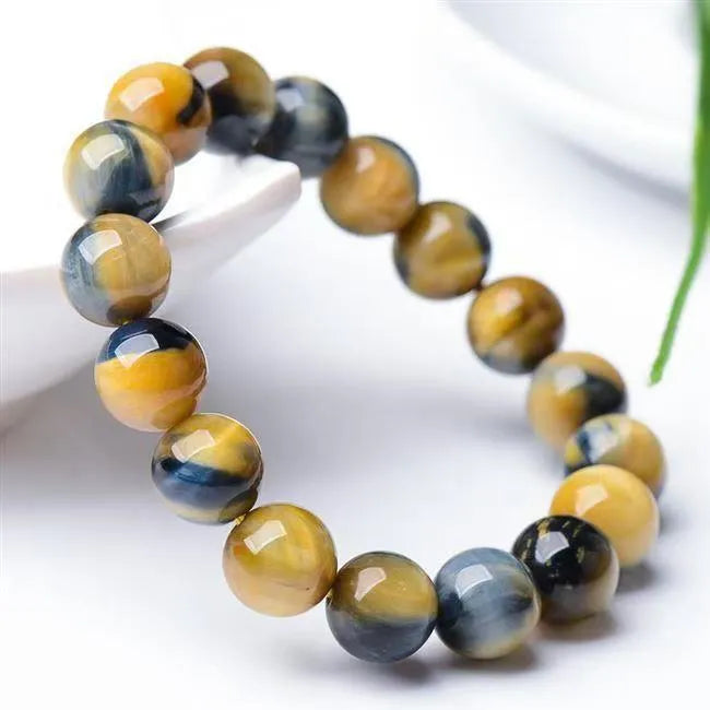Fantasy Tiger Eye agate bracelet with round beads in geometric unisex design
