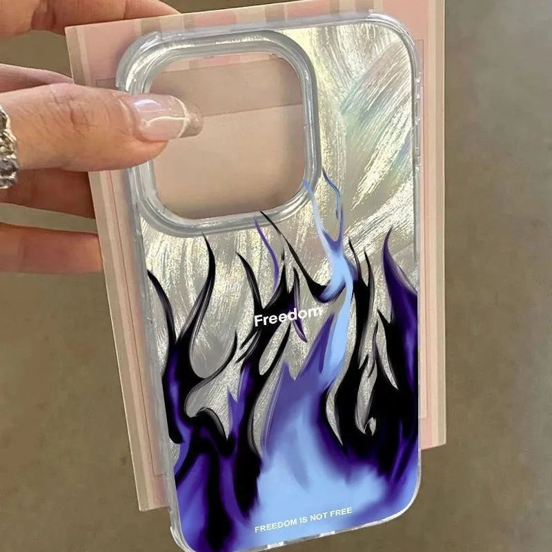 Silicone all-inclusive phone case for Apple iPhone with seven-colour flame design in blue flame colour