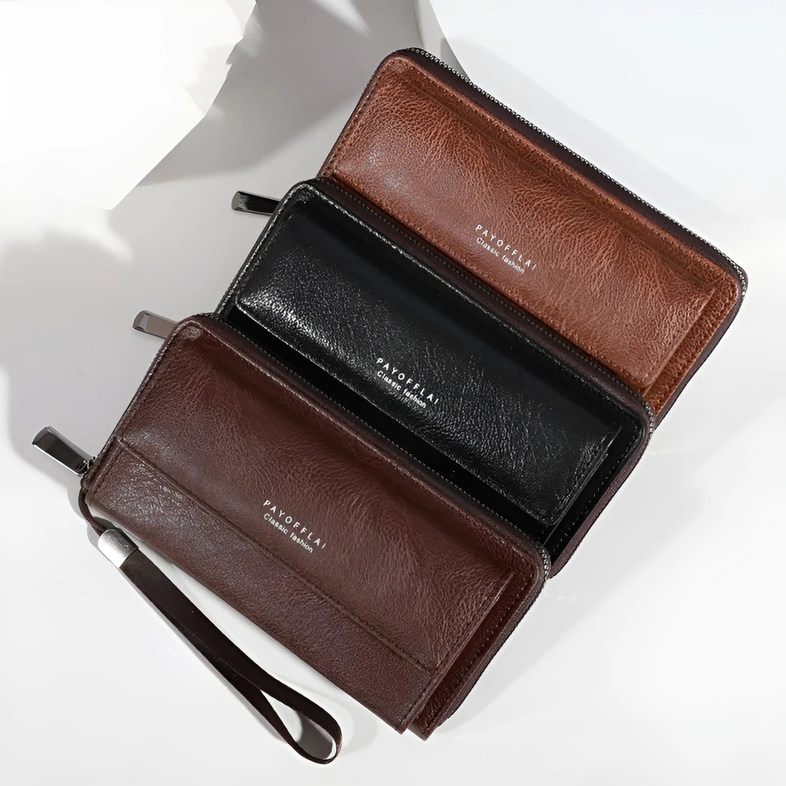 Men's PU leather wallet with multiple card slots in casual long design showing black colour option