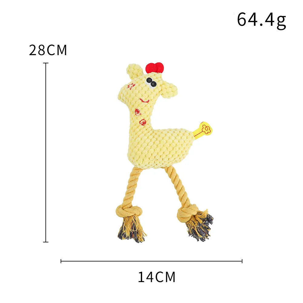 Blue deer-shaped plush dog toy with corn kernel texture