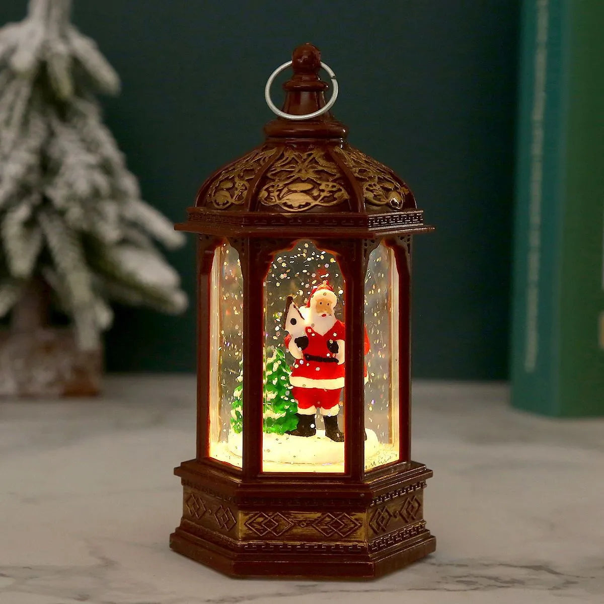 Plastic small night lamp with modern simplicity design in five Christmas colours: red old man, white snowman, green tree, brushed gold Jesus, white angel
