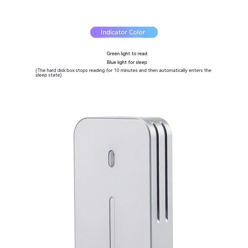 Compact silver aluminium M.2 NVMe to USB-C SSD enclosure showing its small size and USB-C port.
