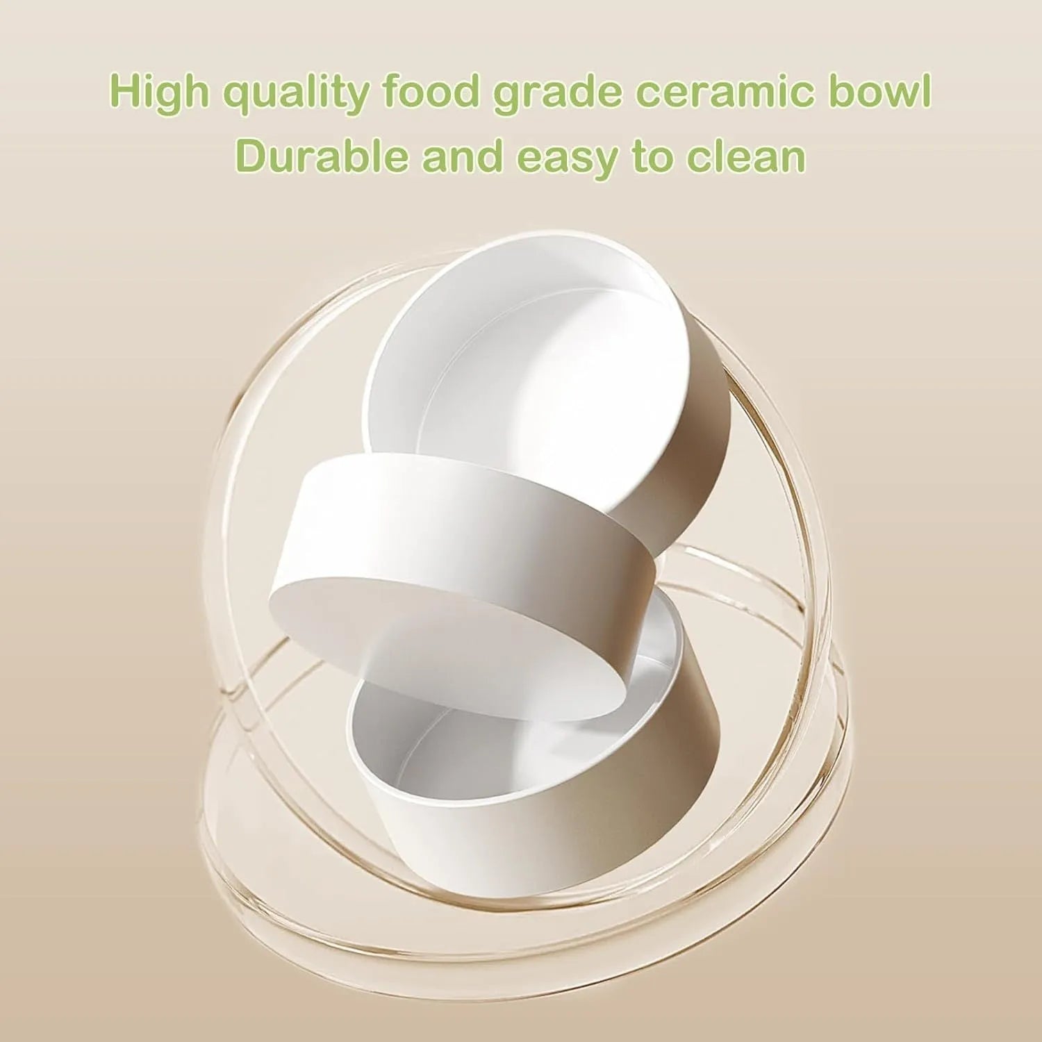 Green ceramic raised cat bowl set with two bowls on a tilted stand