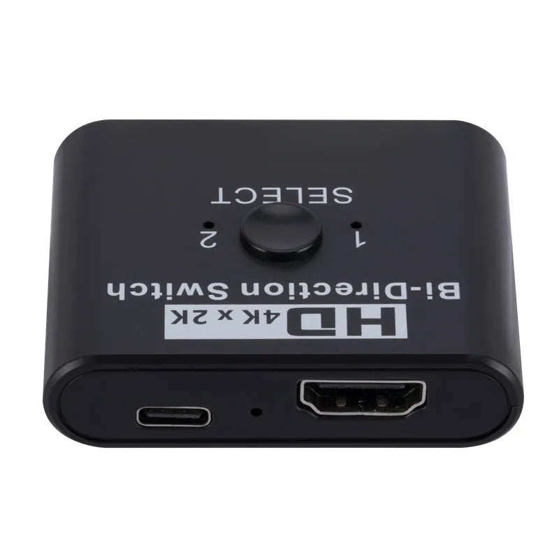 HDMI bidirectional AB switcher with switch button and two LED indicators, supports 8K 60Hz