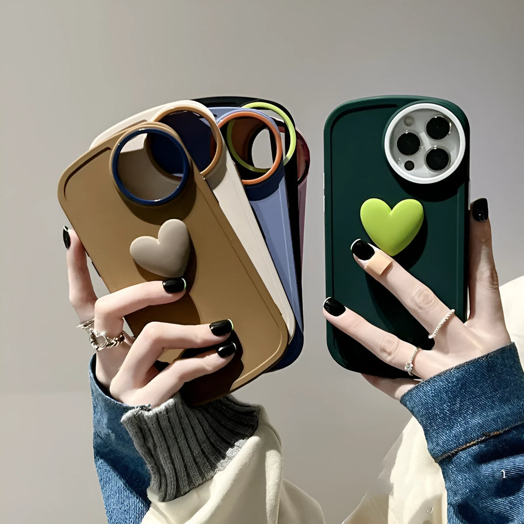 Simple anti-drop TPU phone case with three-dimensional love heart design for iPhone