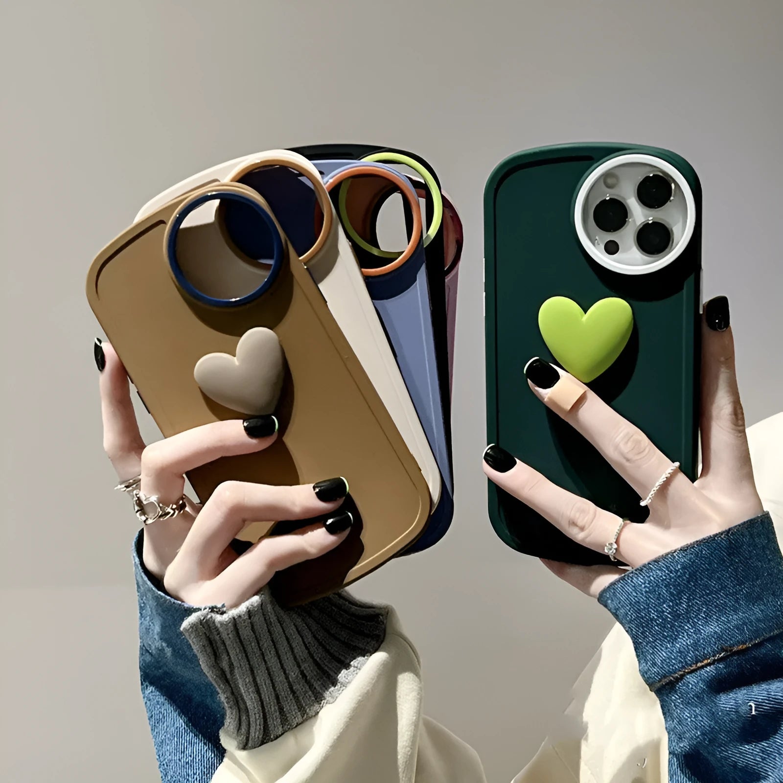 Simple anti-drop TPU phone case with three-dimensional love heart design for iPhone
