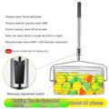 Stainless steel tennis ball picker roller with adjustable handle on a tennis court