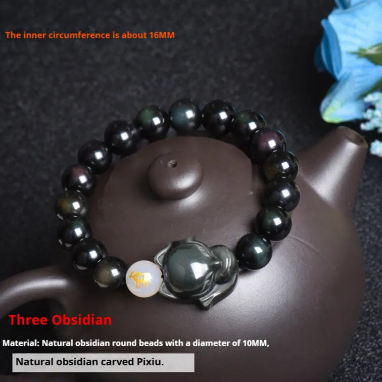 Natural obsidian bracelet with 10mm beads in three national style variations